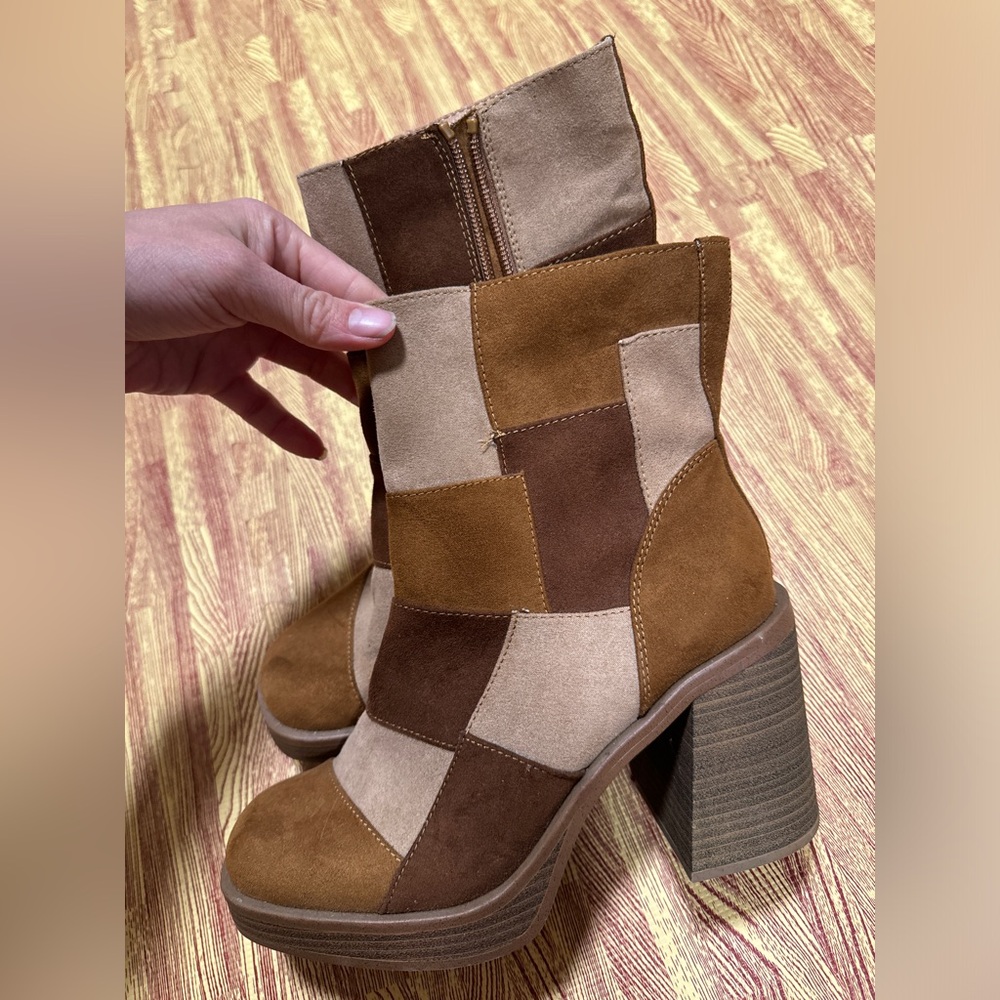 Patchwork Suede Ankle Boots